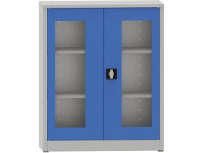 svarovana policova skrin s prosklenymi dvermi 1150 x 950 x 400 mm seda modra 23447