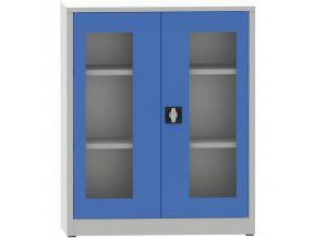 svarovana policova skrin s prosklenymi dvermi 1150 x 950 x 500 mm seda modra 23401