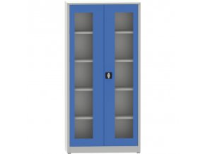 svarovana policova skrin s prosklenymi dvermi 1950 x 950 x 500 mm seda modra 23400