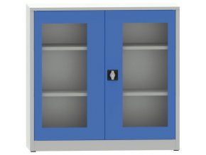 svarovana policova skrin s prosklenymi dvermi 1150 x 1200 x 600 mm seda modra 23415