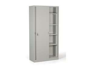 kovova skrin s posuvnymi dvermi demontovana 4 police 1000 x 1990 x 450 mm svetle seda 26979