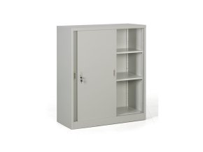 kovova skrin s posuvnymi dvermi demontovana 2 police 1000 x 1200 x 450 mm svetle seda 26967