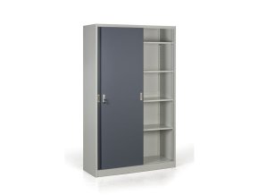 kovova skrin s posuvnymi dvermi demontovana 4 police 1200 x 1990 x 450 mm tmave seda 26971