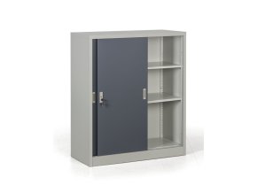 kovova skrin s posuvnymi dvermi demontovana 2 police 1000 x 1200 x 450 mm tmave seda 27050