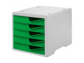Třídící box, 5 zásuvek, šedá/zelená