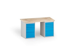 Dílenský stůl KOVONA, 2x 5 zásuvek na nářadí, buková spárovka, 1500 mm