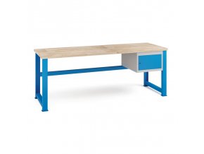 Dílenský stůl KOVONA, závěsná skříňka na nářadí, buková spárovka, pevné nohy, 2100 mm