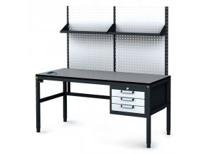 antistaticky dilensky esd stul s perfopanelem a policemi 3 zasuvkovy box na naradi 1600x800x745 985 mm 35225