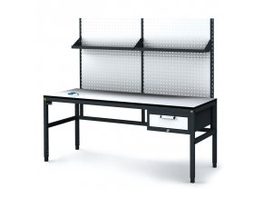 antistaticky dilensky esd stul s perfopanelem a policemi 1 zasuvkovy box na naradi 1800x800x745 985 mm 35230
