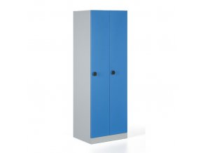 Kovová šatní skříňka, demontovaná, modré dveře, kódový zámek