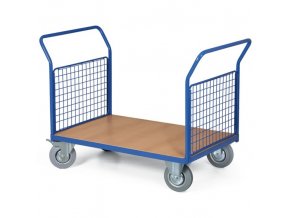 Plošinový vozík - 2 madla s drátěnou výplní, 1200x800 mm, nosnost 200 kg, kola 125 mm s šedou pryží