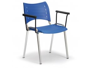 Plastová židle SMART, chromované nohy s područkami, modrá