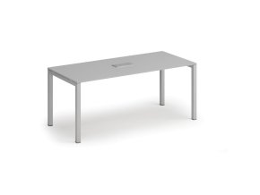 Jednací stůl PRIMO SQUARE, 180x80 cm, šedá + stolní zásuvka TYP IV, stříbrná