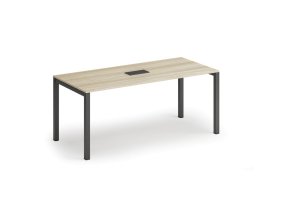Jednací stůl PRIMO SQUARE, 180x80 cm, dub přírodní + stolní zásuvka TYP V, černá