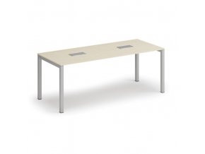 Stůl SQUARE 2000 x 800 x 750, bříza + 2x stolní zásuvka TYP I, stříbrná