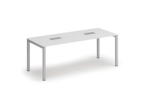 Jednací stůl PRIMO SQUARE, 200x80 cm, bílá + 2x stolní zásuvka TYP I, stříbrná