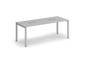 Jednací stůl PRIMO SQUARE, 200x80 cm, šedá + 2x stolní zásuvka TYP V, stříbrná