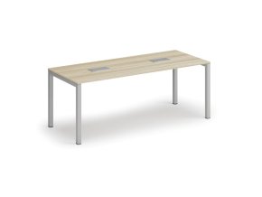 Jednací stůl PRIMO SQUARE, 200x80 cm, dub přírodní + 2x stolní zásuvka TYP V, stříbrná