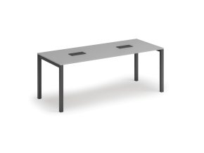 Jednací stůl PRIMO SQUARE, 200x80 cm, šedá + 2x stolní zásuvka TYP V, černá