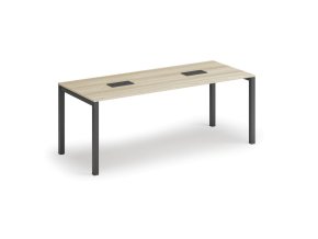 Jednací stůl PRIMO SQUARE, 200x80 cm, dub přírodní + 2x stolní zásuvka TYP V, černá