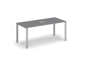 Jednací stůl PRIMO INFINITY, 180x90 cm, grafit + stolní zásuvka TYP V, stříbrná