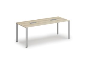 Jednací stůl PRIMO INFINITY, 200x90 cm, dub přírodní + 2x stolní zásuvka TYP I, stříbrná