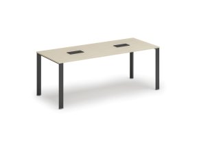 Jednací stůl PRIMO INFINITY, 200x90 cm, bříza + 2x stolní zásuvka TYP I, černá