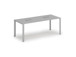 Jednací stůl PRIMO INFINITY, 200x90 cm, šedá + 2x stolní zásuvka TYP II, stříbrná