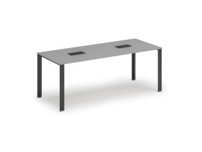 Jednací stůl PRIMO INFINITY, 200x90 cm, šedá + 2x stolní zásuvka TYP II, černá