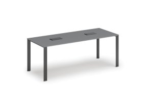 Jednací stůl PRIMO INFINITY, 200x90 cm, grafit + 2x stolní zásuvka TYP II, černá