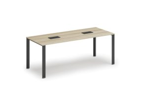 Jednací stůl PRIMO INFINITY, 200x90 cm, dub přírodní + 2x stolní zásuvka TYP II, černá