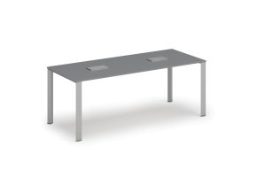 Jednací stůl PRIMO INFINITY, 200x90 cm, grafit + 2x stolní zásuvka TYP V, stříbrná