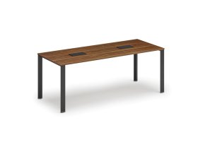 Jednací stůl PRIMO INFINITY, 200x90 cm, ořech + 2x stolní zásuvka TYP V, černá
