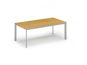 Stůl INVITATION 2000 x 1000 x 740, buk + 2x stolní zásuvka TYP II, stříbrná