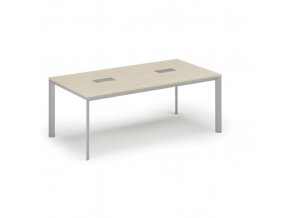 Stůl INVITATION 2000 x 1000 x 740, bříza + 2x stolní zásuvka TYP III, stříbrná