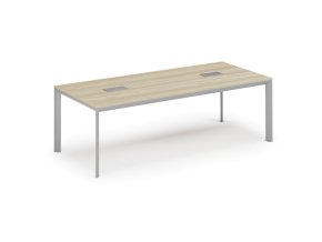 Jednací stůl PRIMO INVITATION, 240x120 cm, dub přírodní + 2x stolní zásuvka TYP V, stříbrná