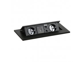 Zásuvkový box TYP II - výklopný, 2x zásuvka, USB-A + USB-C, 2x RJ45 port, černá
