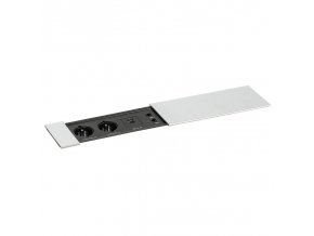 Zásuvkový box TYP IV - posuvný kryt, 2x zásuvka, nabíjecí USB A+C porty, 2x RJ45 port, stříbrná