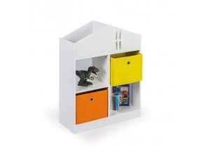 Dětský regál s textilními boxy a knihovnou HOUSE PLUS, bílý