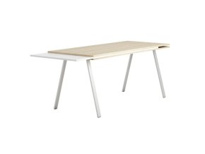 Kancelářský psací stůl LAYERS, výsuvná prostřední deska, 170 cm, bílá / dub přírodní