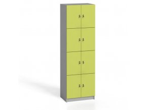 Dřevěná šatní skříňka s úložnými boxy, 8 boxů, 2x4, šedá / zelené
