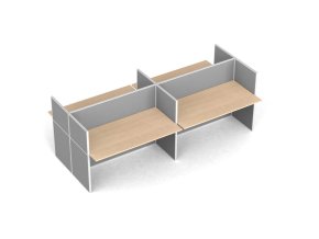 Kancelářský stůl PRIMO s paravanem, 4 místa, nástěnka, šedá/bříza