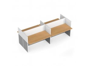 Rovný kancelářský stůl PRIMO s paravany, 4 místa, magnetická tabule, bříza