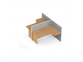 Rohový kancelářský pracovní stůl PRIMO s paravany, tvar T, nástěnka, 2 místa, bříza