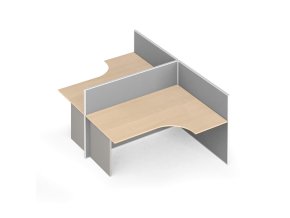 Rohový kancelářský stůl PRIMO s paravany, tvar T, nástěnka, 2 místa, šedá/bříza