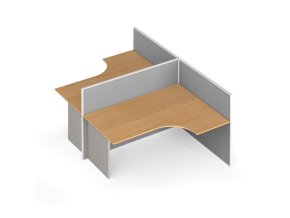 Rohový kancelářský stůl PRIMO s paravany, tvar T, nástěnka, 2 místa, šedá/buk