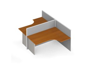 Rohový kancelářský stůl PRIMO s paravany, tvar T, nástěnka, 2 místa, šedá/třešeň
