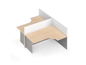 Rohový kancelářský stůl PRIMO s paravany, tvar T, magnetická tabule, 2 místa, šedá/bříza