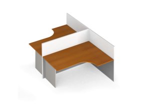 Rohový kancelářský stůl PRIMO s paravany, tvar T, magnetická tabule, 2 místa, šedá/třešeň