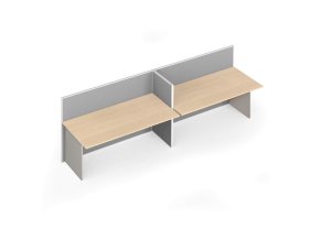 Kancelářský stůl PRIMO s paravanem, 2 místa, nástěnka, šedá/bříza